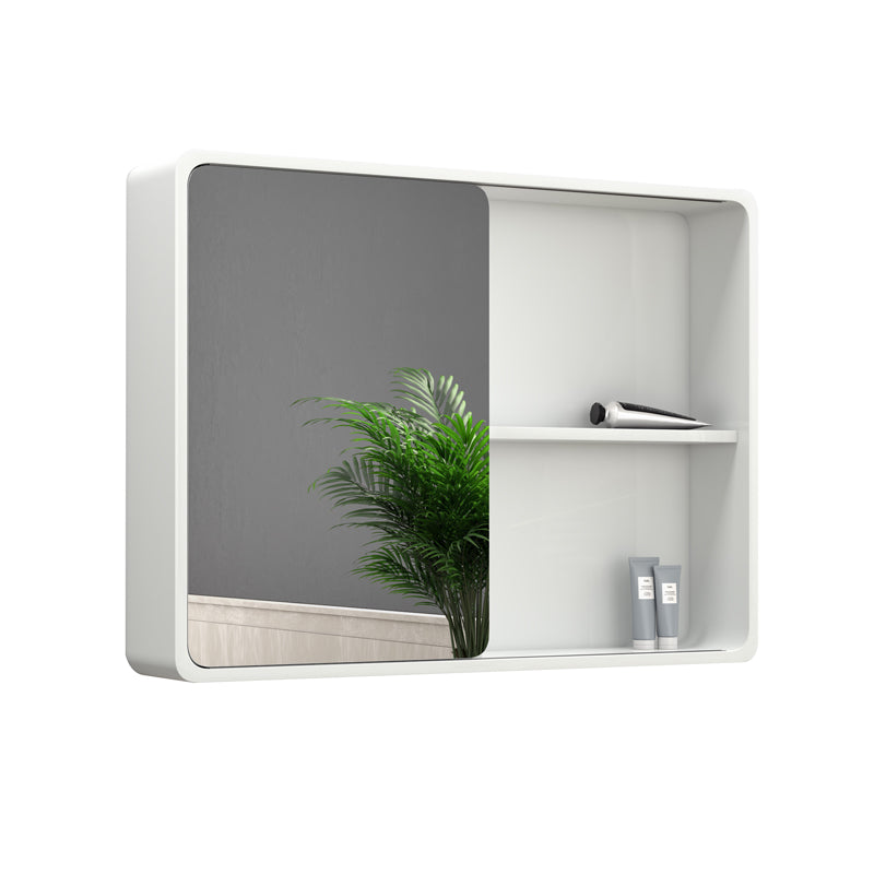 Baobao Wall Mount Bathroom PVC Medicine Cabinet with Sliding Mirror Door, White