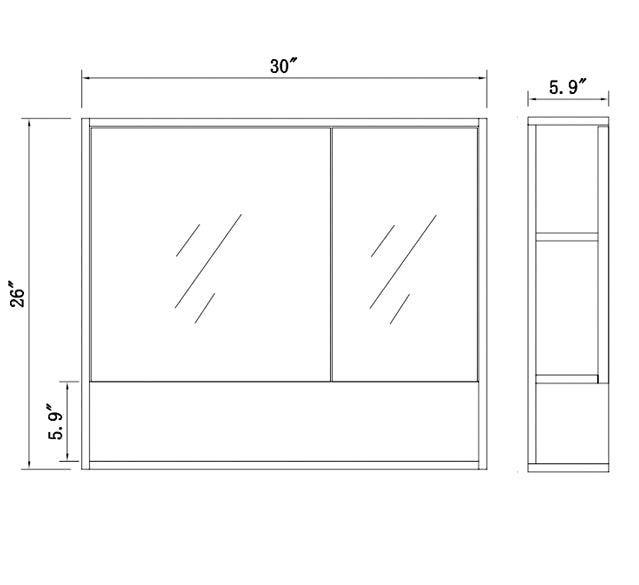 BaoBao 30 in x 26 in  Bathroom Wall Mounted Medicine Cabinets with Light Mirror